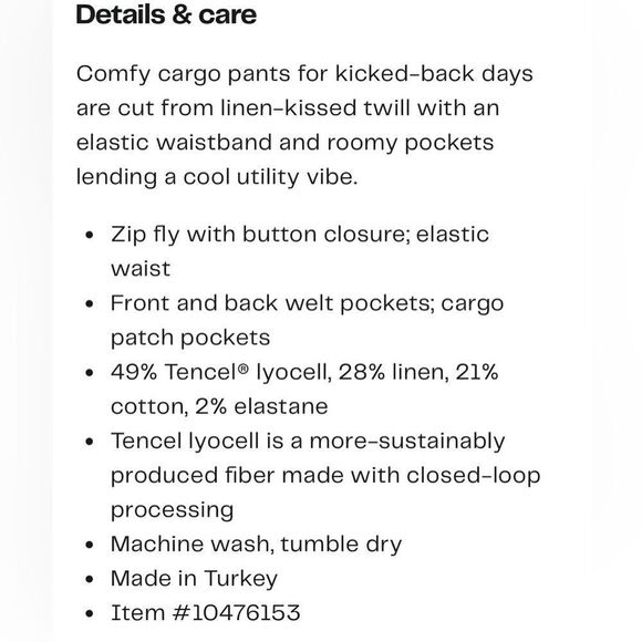 Faherty Arlie Day Cargo Pant Women’s in safari tan. NWT Small - Picture 5 of 12